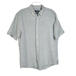 Chaps Mens Shirt Size XL Linen Cotton Green Button Up Short Sleeve Casual Beach